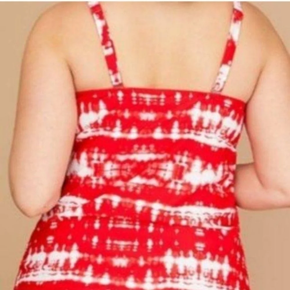 CACIQUE Tankini Top Swim Tie Dye Red White 46DD